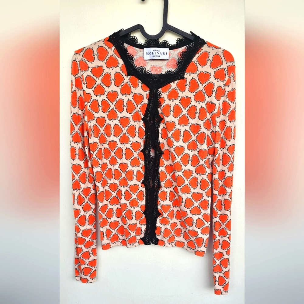 Anna Molinari Couture  Orange and Cream Cardigan Vibrant and Stylish,It.38~Us.6
